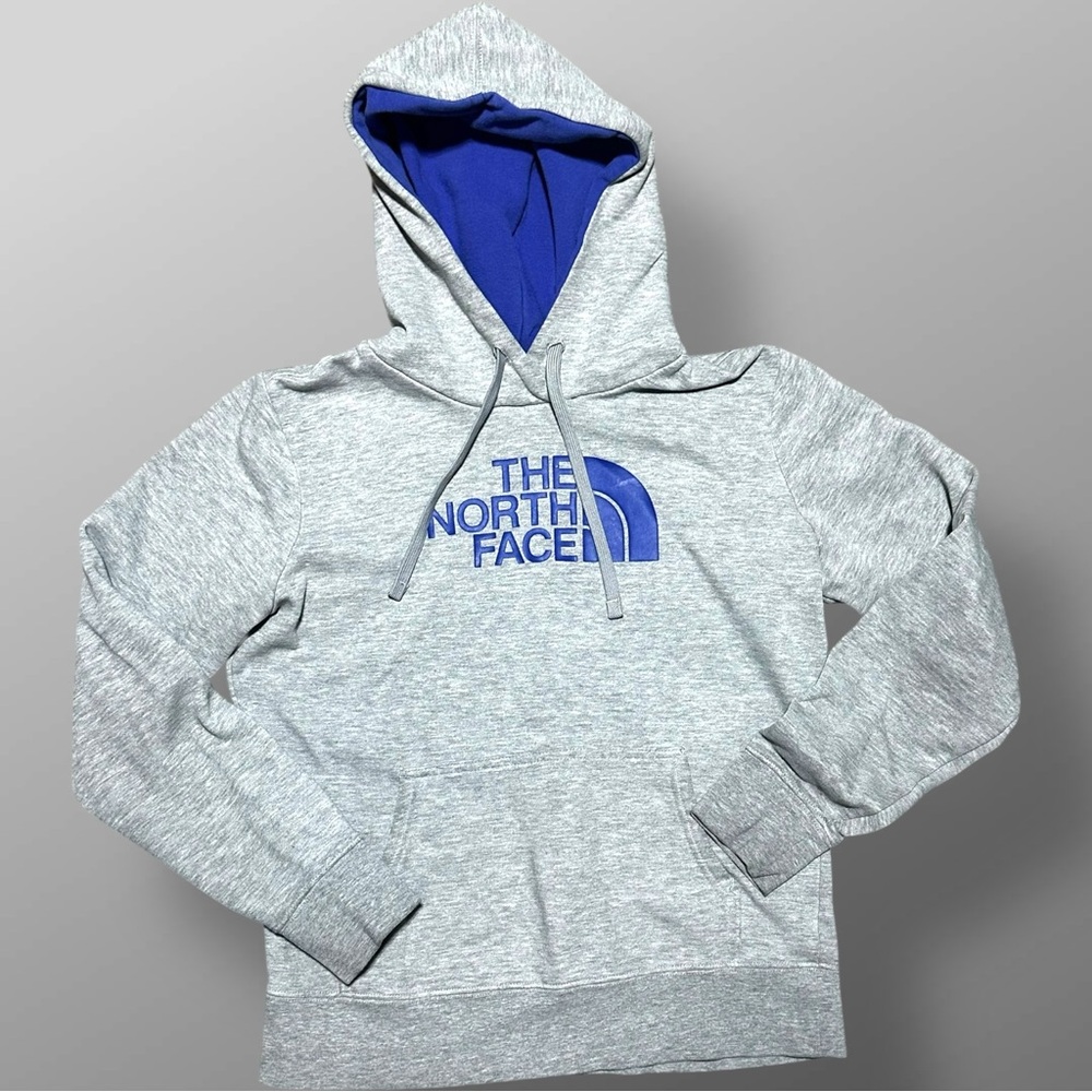 The North Face Women’s Hoodie Sz S Gray Blue Lined Logo Sweatshirt